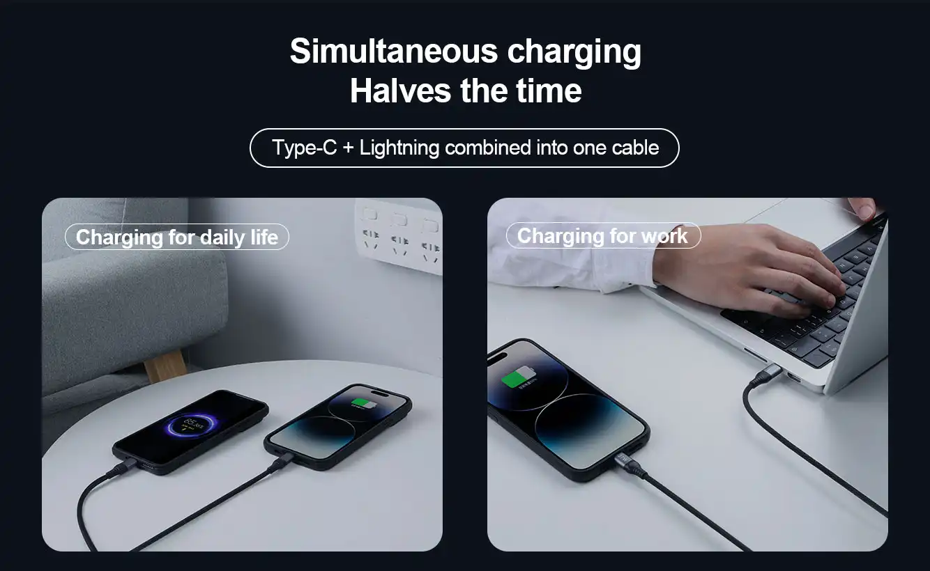 کابل تبدیل USB C به لایتنینگ USB C نیلکین مدل DualPower 2 in 1