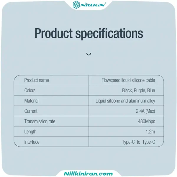 کابل دو سر تایپ سی سیلیکونی نیلکین مدل Flowspeed liquid silicone