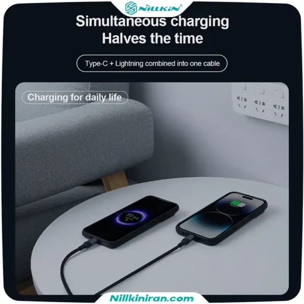 کابل تبدیل USB C به لایتنینگ USB C نیلکین مدل DualPower 2 in 1