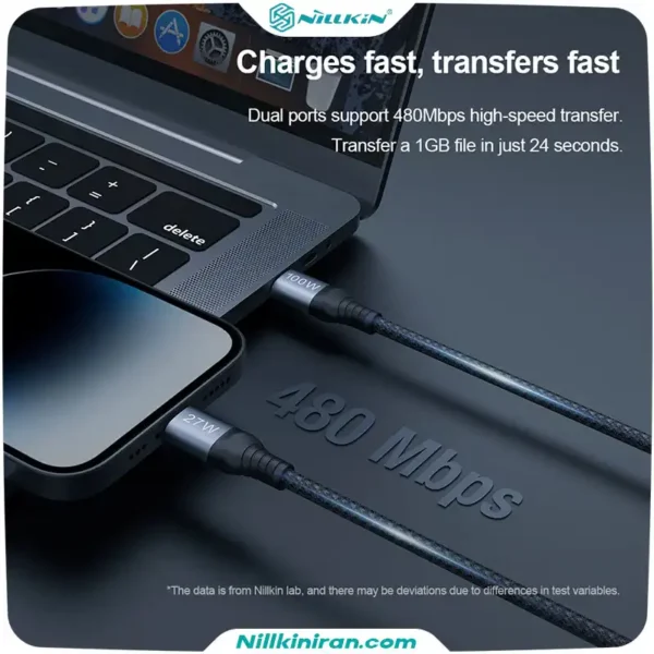 کابل تبدیل USB C به لایتنینگ USB C نیلکین مدل DualPower 2 in 1