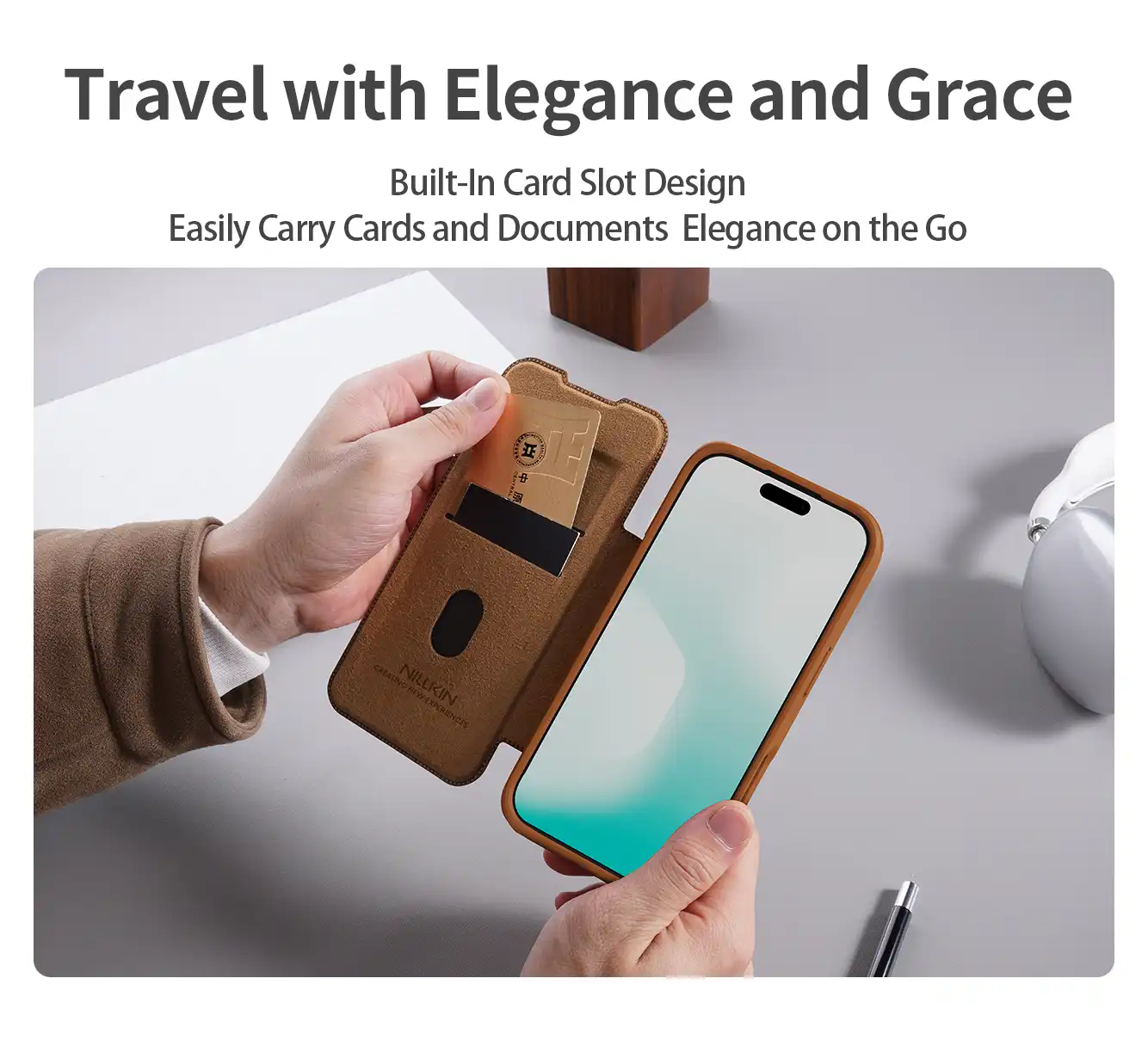 قاب نیلکین iPhone 17 Pro مدل Qin Pro leather