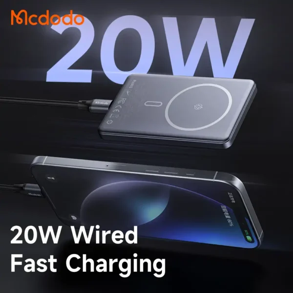 پاوربانک بی‌ سیم مغناطیسی مکدودو مدل MC‑4642 با ظرفیت 5000 میلی‌ آمپر ساعت