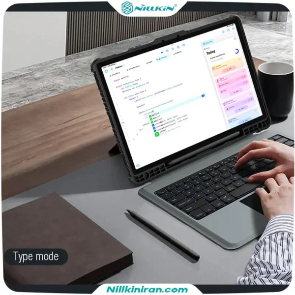 کیف کلاسوری کیبورد دار نیلکین مناسب تبلت Tab S9 FE Plusمدل Bumper Combo Keyboard Case