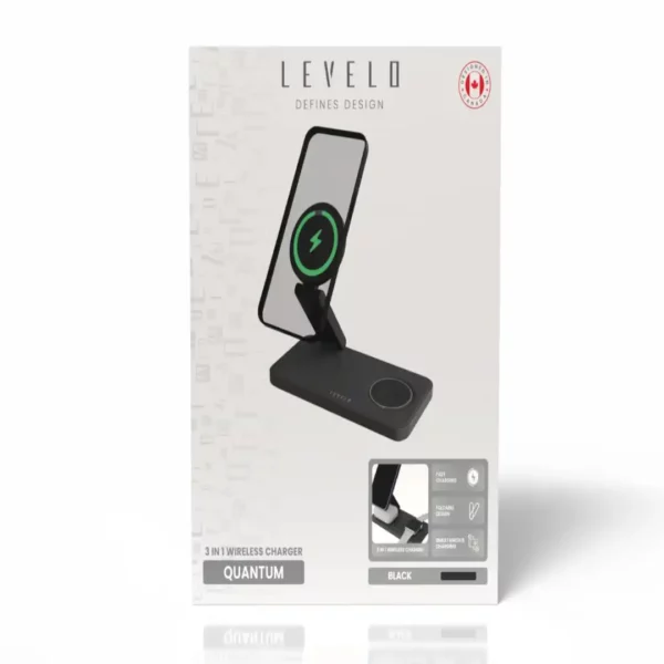 شارژر بی‌ سیم 3 در 1 برند Levelo مدل Quantum با قابلیت تنظیم زاویه