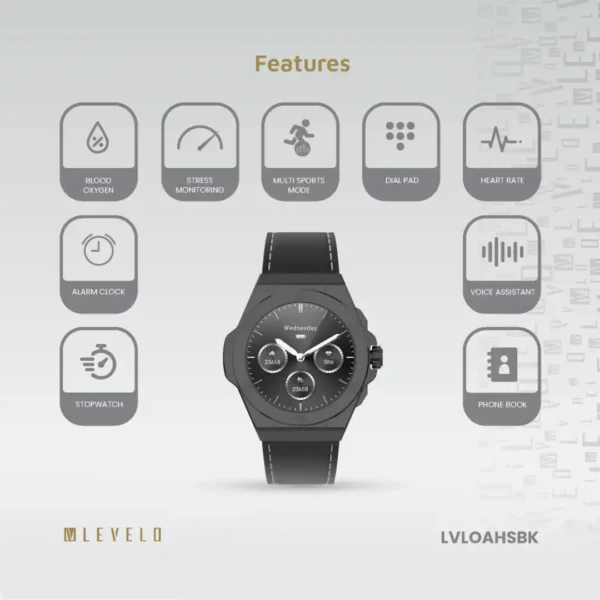 ساعت هوشمند هیبریدی Levelo مدل LVL‑OAHS‑BK