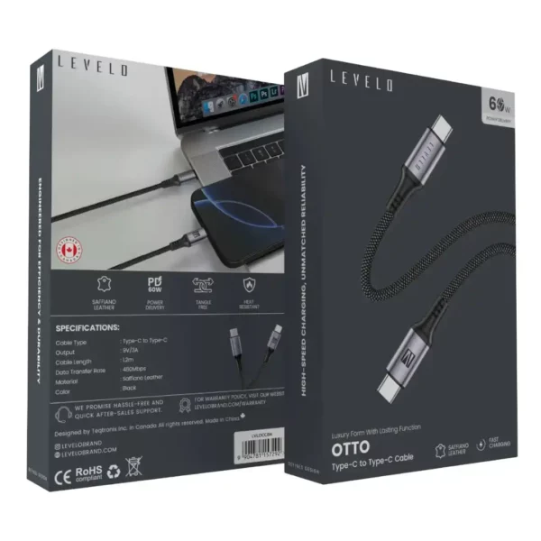 کابل Type‑C به Type‑C برند Levelo مدل Otto با طول کابل 1.2 متر