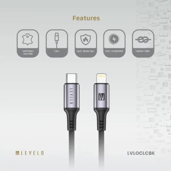 کابل Type‑C به Lightning برند Levelo مدل Otto با طول 1 متر