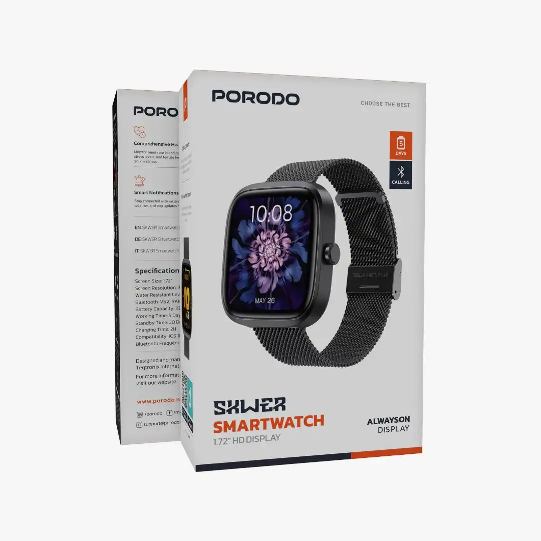 ساعت هوشمند بلوتوثی پرودو مدل Skwer (PDSWT71BK) با ظرفیت باتری 250 mAh