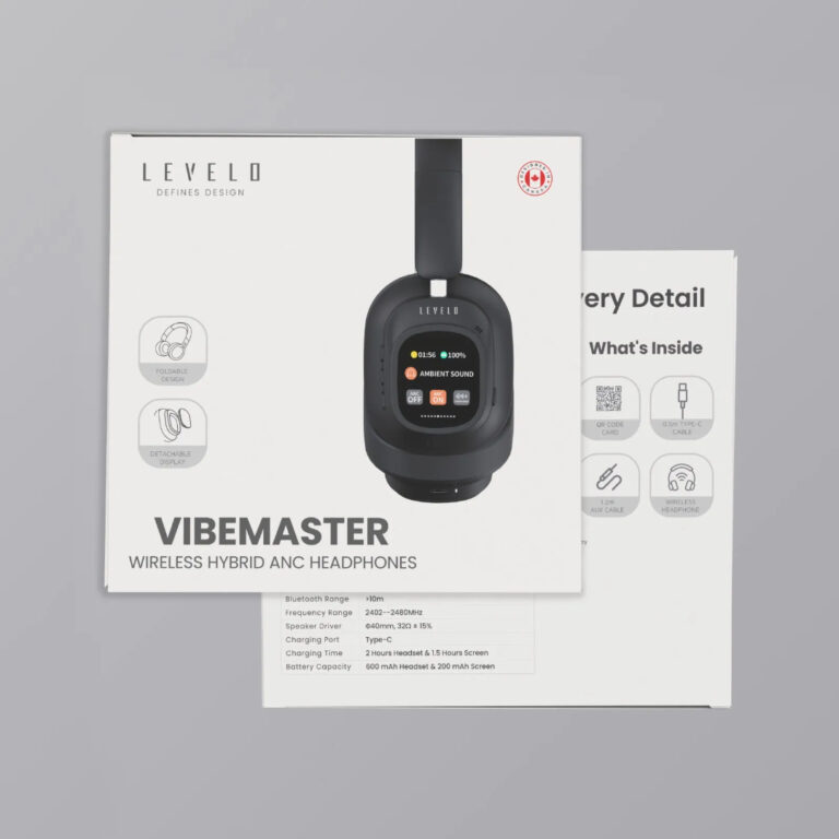 هدفون بی‌سیم هیبریدی برند لولو مدل Levelo VibeMaster  با حذف نویز و نمایشگر LCD