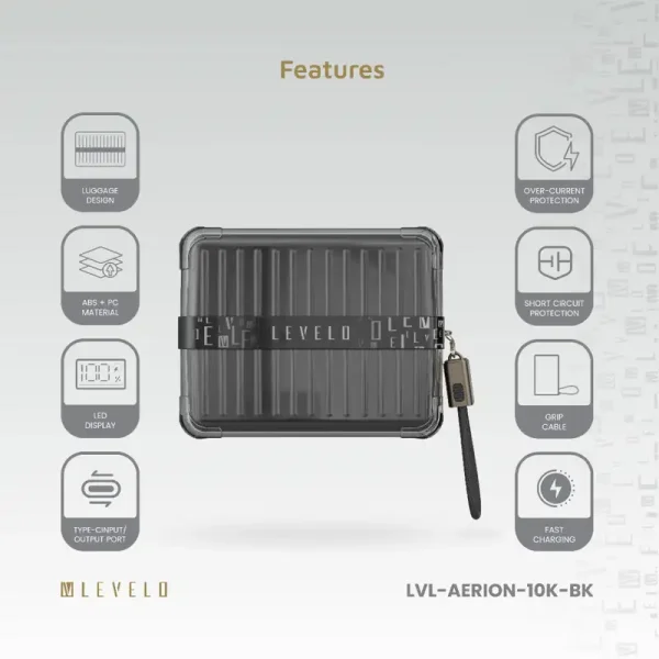 پاوربانک و شارژر همراه قابل حمل 10000 میلی‌آمپر ساعتی Levelo Aerion 