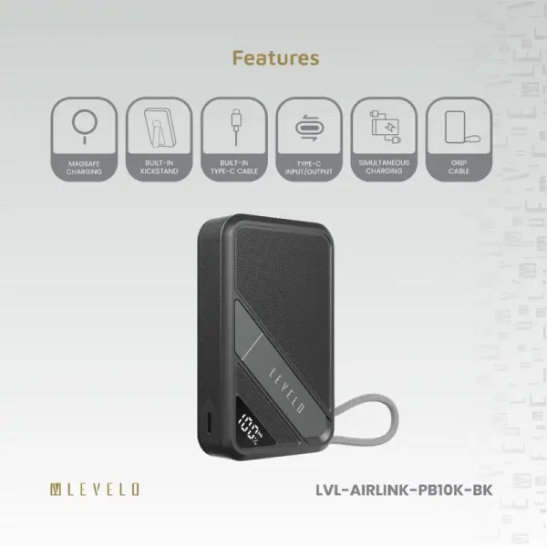 پاوربانک و شارژر همراه AirLink 10000mAh MagSafe از برند لولو با کابل Type-C داخلی و استند