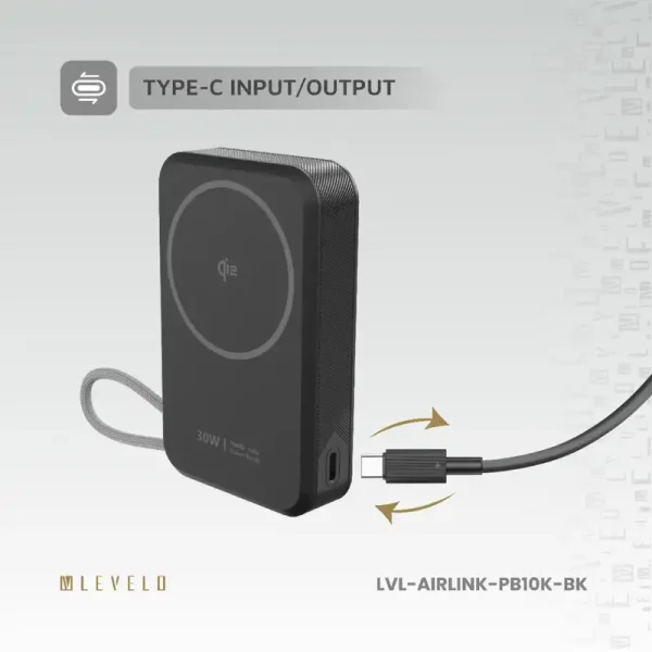 پاوربانک و شارژر همراه AirLink 10000mAh MagSafe از برند لولو با کابل Type-C داخلی و استند