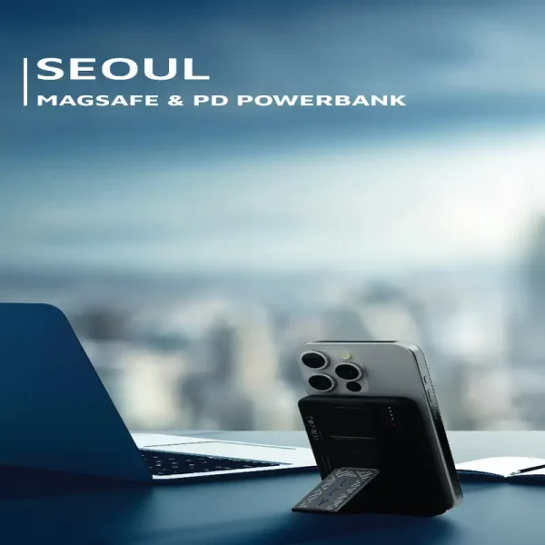 پاوربانک لولو مدل Seoul ظرفیت 5000 میلی آمپر ساعت سازگار با MagSafe با شارژ بی سیم و با سیم
