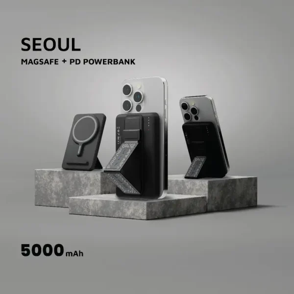 پاوربانک لولو مدل Seoul ظرفیت 5000 میلی آمپر ساعت سازگار با MagSafe با شارژ بی سیم و با سیم