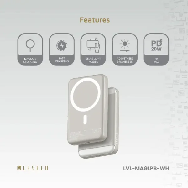 پاور بانک و چراغ سلفی لولو مدل MagLight ظرفیت 8000 میلی آمپر