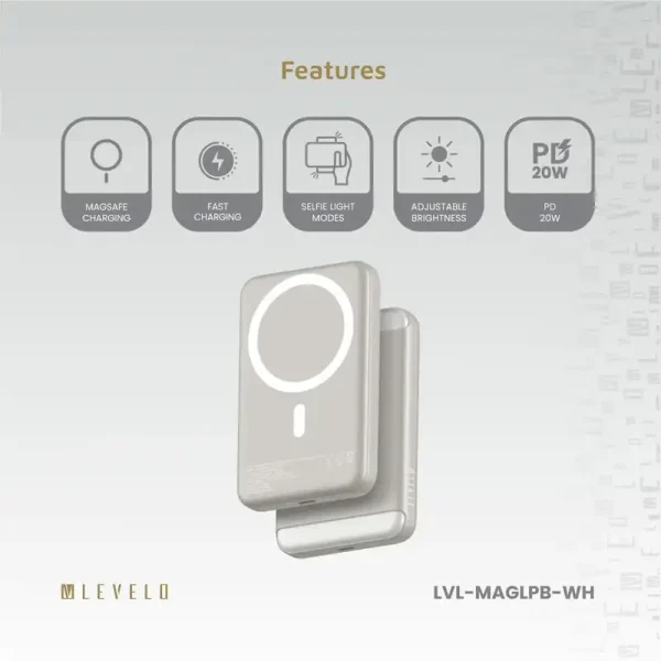 پاور بانک و چراغ سلفی لولو مدل MagLight ظرفیت 8000 میلی آمپر