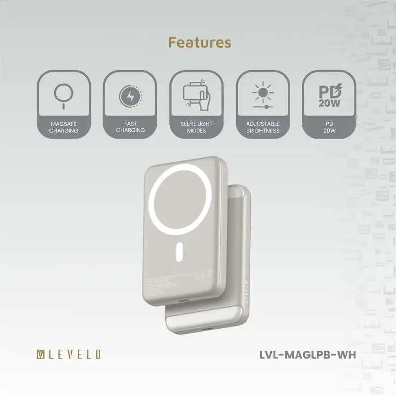 پاور بانک و چراغ سلفی لولو مدل MagLight ظرفیت 8000 میلی آمپر